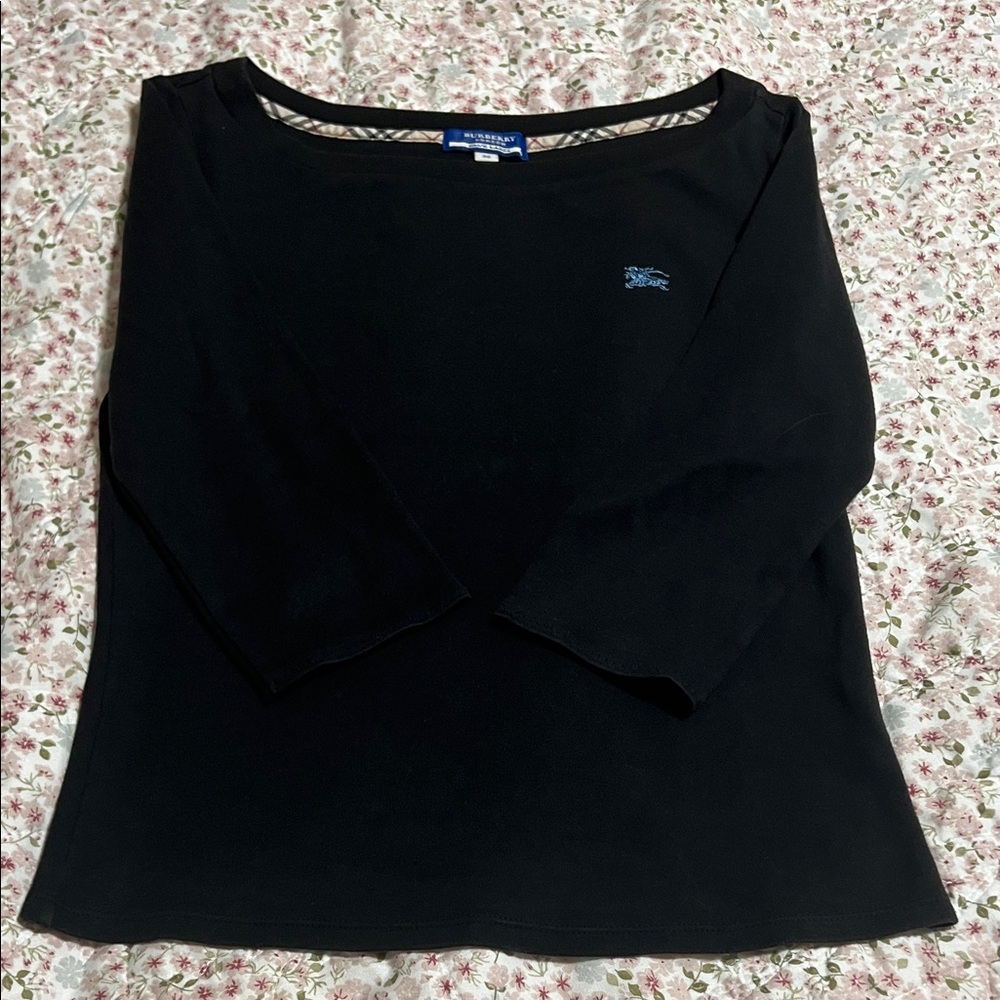 Burberry Blue Label Black Boatneck 3/4 Sleeve Women's Top